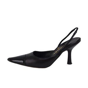 CHANEL - Black Leather Patent Leather Women's Sandals 219-072225
